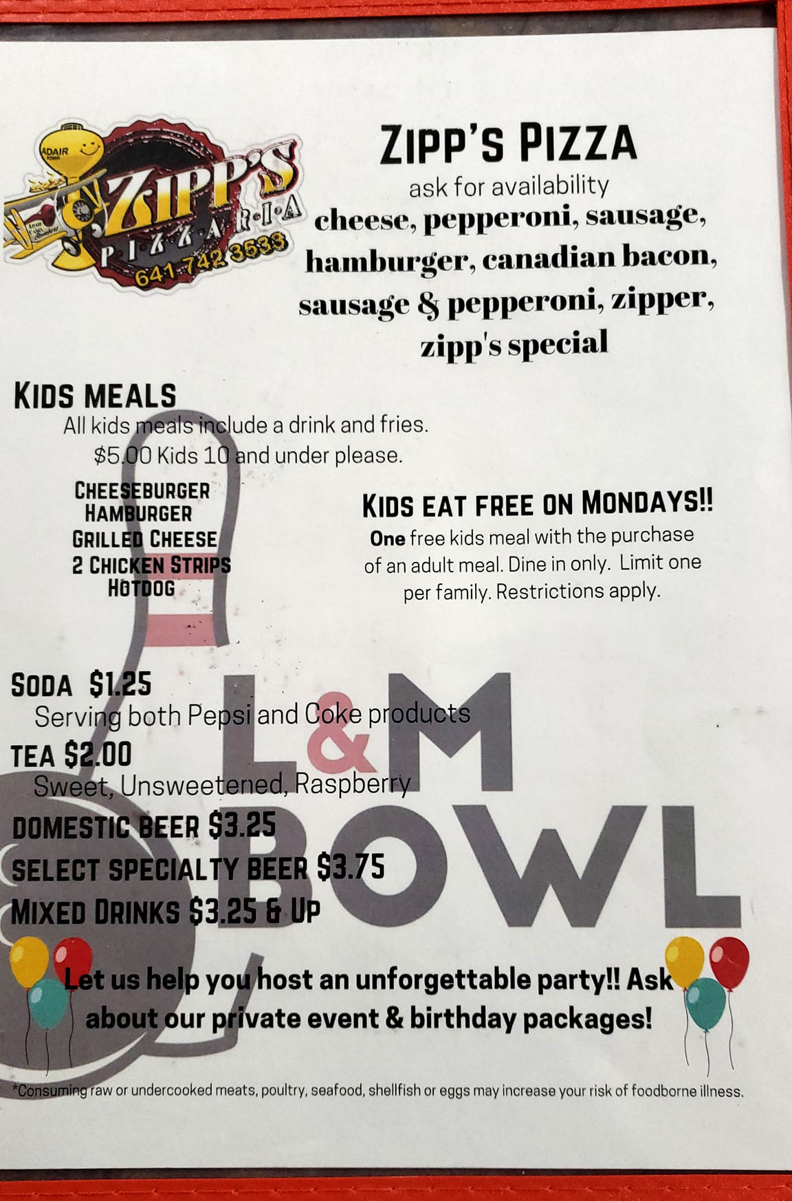 L&M menu 2